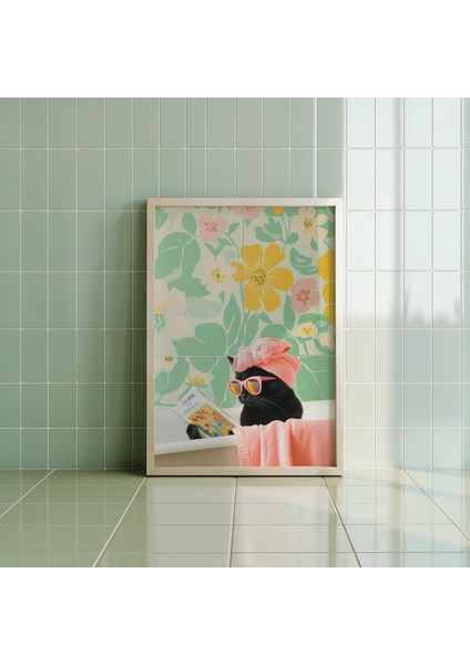 Komik Banyo Siyah Kedisi, Kedi Sevenler Için Hediyeler, Komik Banyo Sanatı