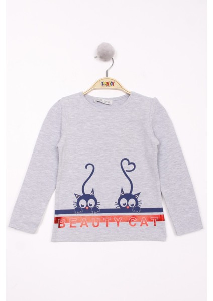 Kız Çocuk Kedi Baskılı T-Shirt