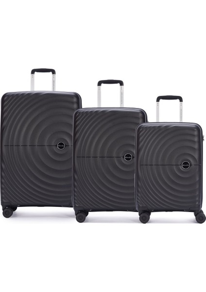Benetton 3'lü Valiz Set Büyük Orta ve Kabin Boy %100 Polipropilen Siyah 14BNT8002