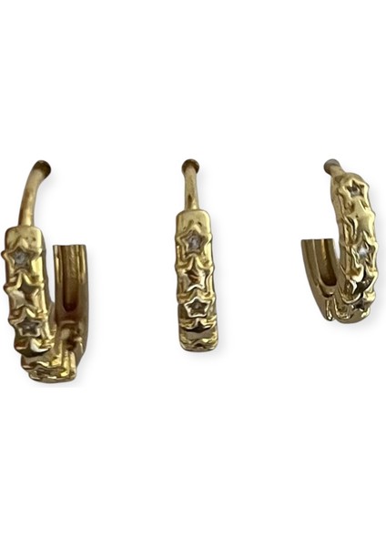 Kadın Çelik Gold Küpe 3lü Set Taşlı Yıldızlı Küpe Kadın Yıldız Küpe Gold Renk Küpe Gold Kaplama 3'lü Yıldız Küpe Seti Kadın Zirkon Taşlı Huggie Halka Kararmaz Kombin Küpe Antialerjik Lüks Takı fiyatları