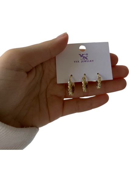 Kadın Çelik Gold Küpe 3lü Set Taşlı Yıldızlı Küpe Kadın Yıldız Küpe Gold Renk Küpe Gold Kaplama 3'lü Yıldız Küpe Seti Kadın Zirkon Taşlı Huggie Halka Kararmaz Kombin Küpe Antialerjik Lüks Takı modelleri