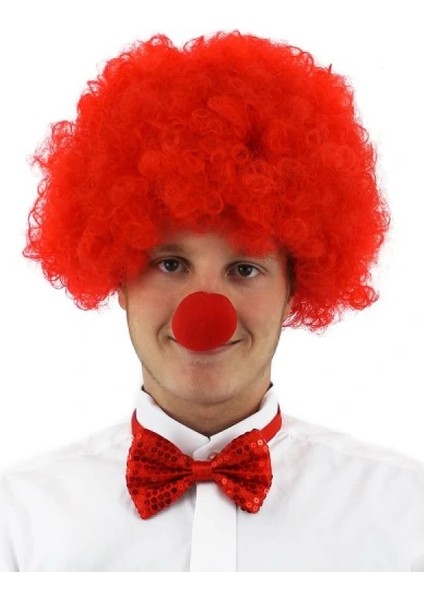Kırmızı Renk Kıvırcık Afro Palyaço Seti