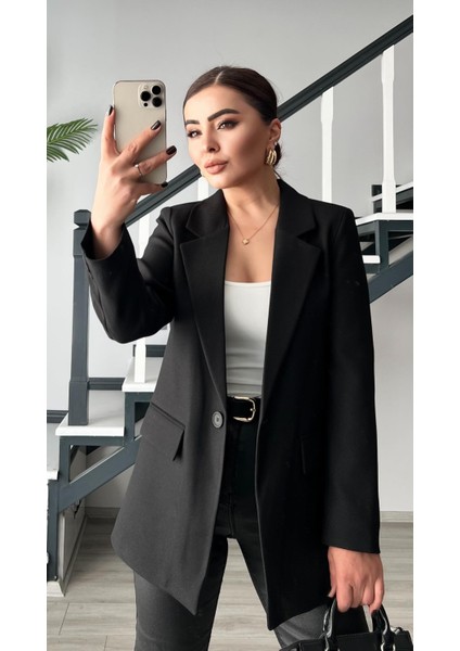 Siyah Yün Effect Blazer Ceket