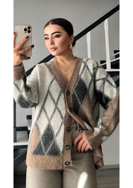 Gri-Vizon Baklava Desen Şardonlu Hırka indirimleri