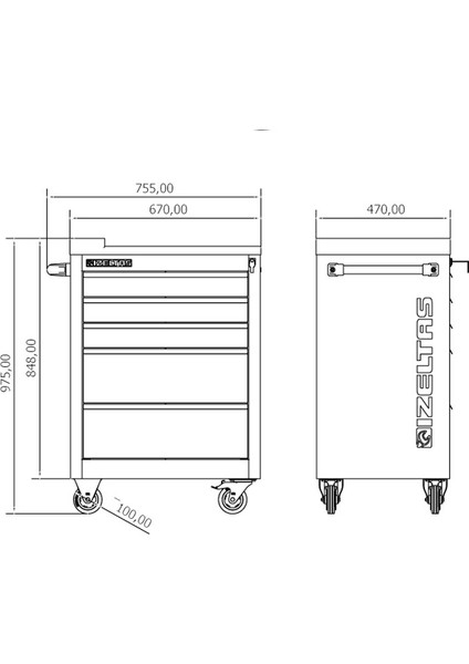 İZELTAŞ 8235 Partner Seri 5 Çekmeceli Mobil Takım Dolabı – 118 Parça Dolu Takım Arabası