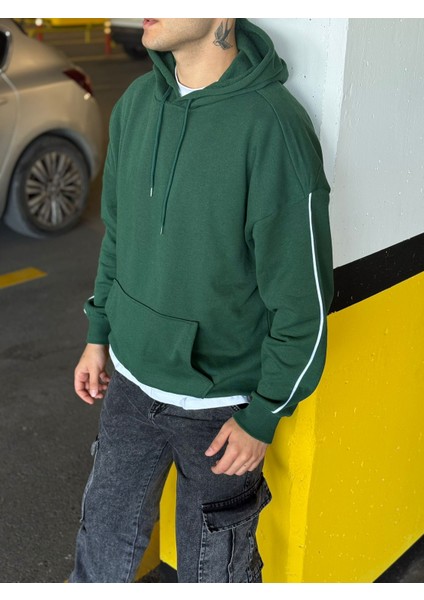 Unisex Şeritli Oversize Kapüşonlu Kanguru Cepli Kordonlu Sweatshirt modelleri