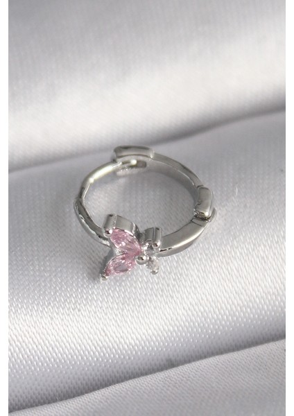 316L Çelik Gümüş Renk Pembe Zirkon Taşlı Kelebek Model Tragus Piercing - TJ-PR1331
