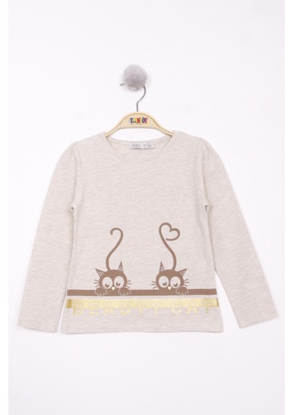 Kız Çocuk Kedi Baskılı T-Shirt