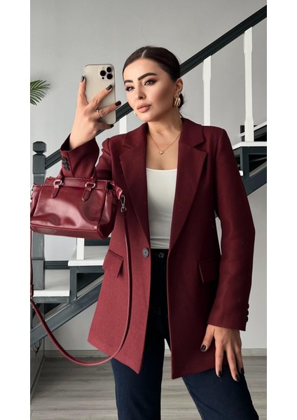 Bordo Yün Effect Blazer Ceket