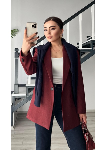 Bordo Yün Effect Blazer Ceket fırsatları