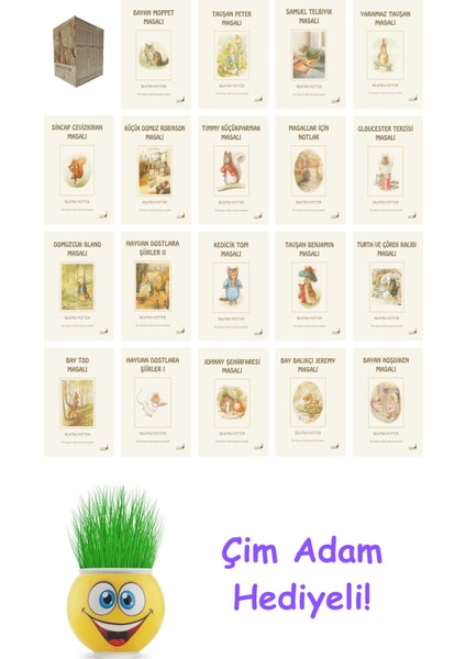 Beatrix Potter 20 Kitap Seti + Çim Adam Hediye