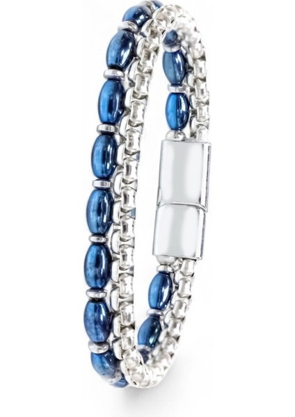 Çelik Zincirli Gümüş ve Mavi Arpa Hematit Bilekli fiyatları