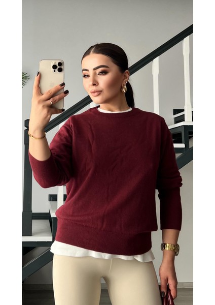Bordo Bisiklet Yaka Yünlü Basic Kazak