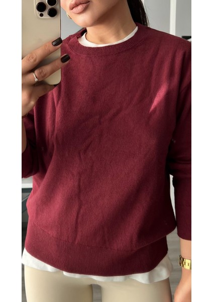 Bordo Bisiklet Yaka Yünlü Basic Kazak fiyatları