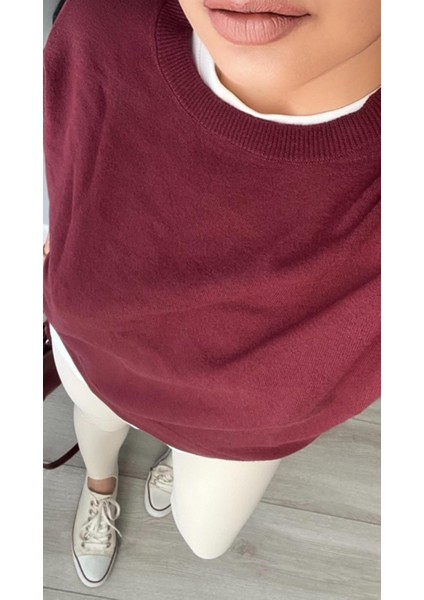 Bordo Bisiklet Yaka Yünlü Basic Kazak fırsatları