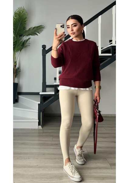 Bordo Bisiklet Yaka Yünlü Basic Kazak indirimleri