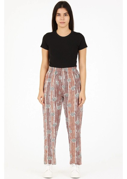 Pamuklu Kurdele Bel Detaylı Cepsiz Ince Nefes Alan Kumaş Kahverengi Pijama Altı