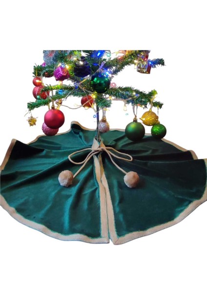 , Yılbaşı Çam Ağacı Altı Örtüsü, Çam Ağacı Ayak Halısı Örtüsü, Yeşil Renk, Kadife 80 cm