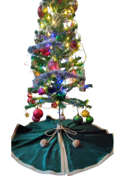 , Yılbaşı Çam Ağacı Altı Örtüsü, Çam Ağacı Ayak Halısı Örtüsü, Yeşil Renk, Kadife 80 cm