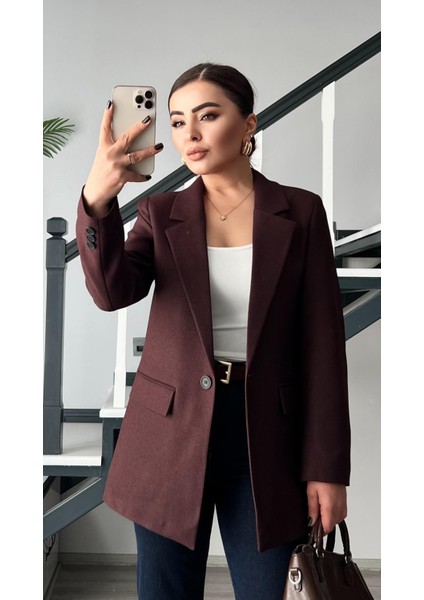 Acı Kahve Yün Effect Blazer Ceket