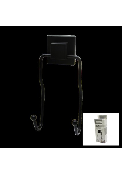 Siyah - 2li Metal Sarkık Askı Kare Güçlü Yapışkanlı 8X9X19CM (4887)