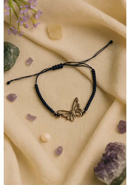 Kelebek Detaylı Siyah Ayarlanabilir Bileklik modelleri