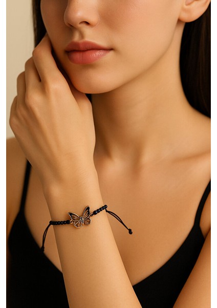 Kelebek Detaylı Siyah Ayarlanabilir Bileklik fırsatları