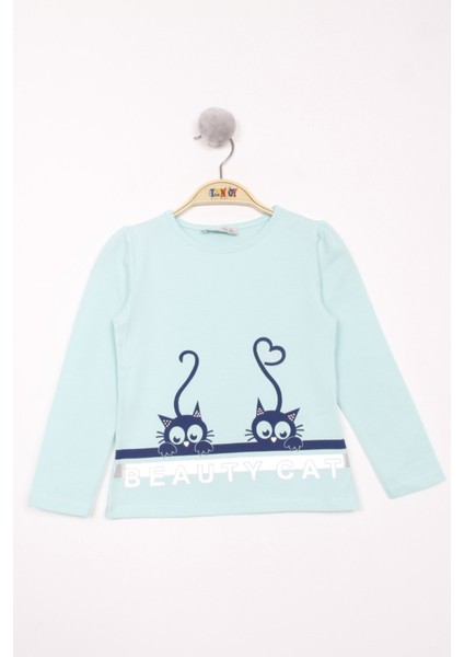 Kız Çocuk Kedi Baskılı T-Shirt