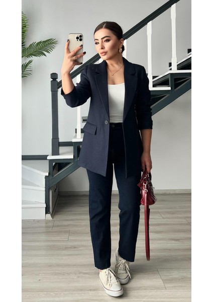 Lacivert Yün Effect Blazer Ceket modelleri