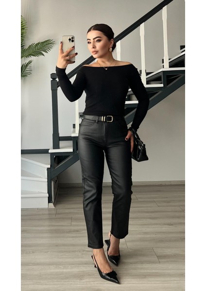 Siyah Mum Kaplama Mom Fit Jean