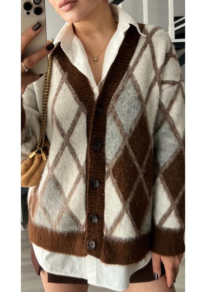 Acı Kahve Baklava Desen Şardonlu Hırka indirimleri