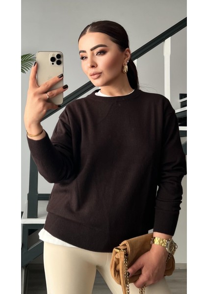 Acı Kahve Bisiklet Yaka Yünlü Basic Kazak