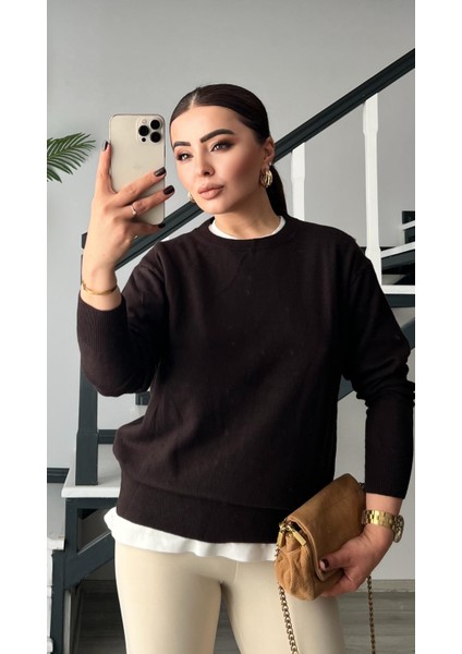 Acı Kahve Bisiklet Yaka Yünlü Basic Kazak indirimleri