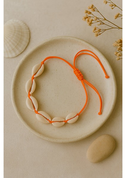 Doğal Deniz Kabuğu Figürlü Ayarlanabilir Makrome Bileklik