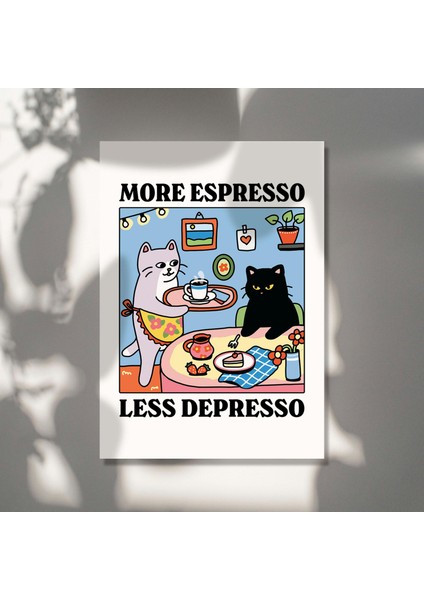 Daha Fazla Espresso Daha Az Depresso Siyah Kedi Duvar Baskısı, Kahve Kedi Posteri, Mutfak Sanatı, El Yapımı Kedi Kahve Posteri fiyatları