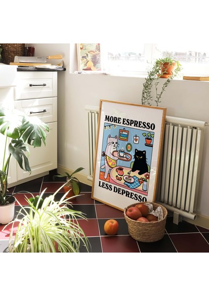 Daha Fazla Espresso Daha Az Depresso Siyah Kedi Duvar Baskısı, Kahve Kedi Posteri, Mutfak Sanatı, El Yapımı Kedi Kahve Posteri indirimleri