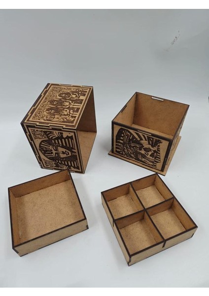 Ahşap Dekoratif Mısır Temalı Gizli Kilitli Kutu 13 cm x 13 cm x 10 cm