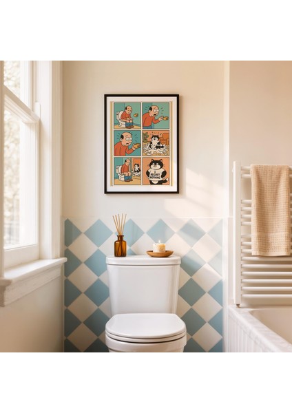 Komik Banyo Karikatürü Duvar Sanatı, Kedi Tuvalet Kağıdı Mizah Posteri, Ilginç Tuvalet Tabelası fiyatları