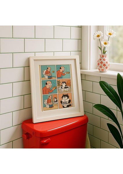 Komik Banyo Karikatürü Duvar Sanatı, Kedi Tuvalet Kağıdı Mizah Posteri, Ilginç Tuvalet Tabelası