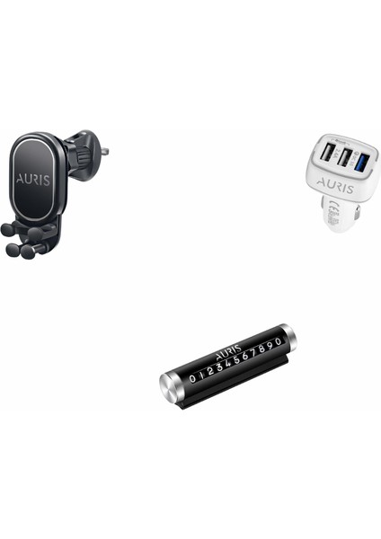 Aurıs Araç Içi 3’lü Set – Telefon Tutucu + Çift USB Araç Şarj Cihazı + Park Numaratör
