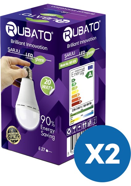 Şarjlı 20W LED Ampul (2'li Paket)