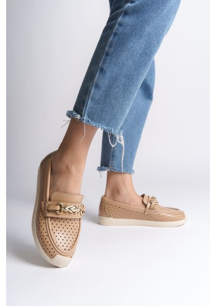 Lıly Bağcıksız Ortopedik Rahat Taban Kalp Desenli Kadın Babet Ayakkabı Ckt - Ten