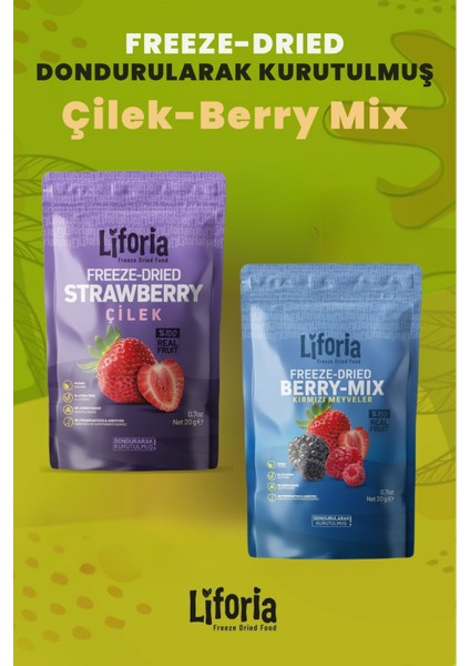 2’li Dondurularak Kurutulmuş Kuru Meyve - Sağlıklı Atıştırmalık - Çilek ve Berry Mix Kurusu Freeze Dried