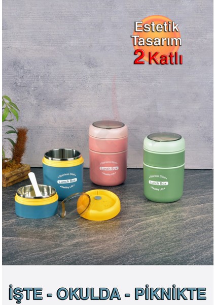 Lunch Box Çelik Yemek Kabı - 2 Katlı - 710ML