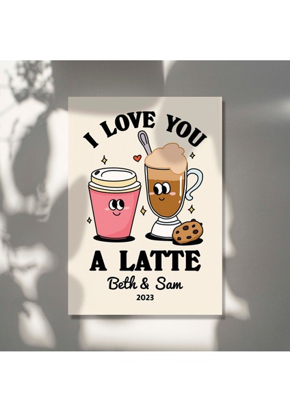 Özel Romantik Kahve Baskısı, Kişiselleştirilmiş Sevgililer Günü Illüstrasyonu