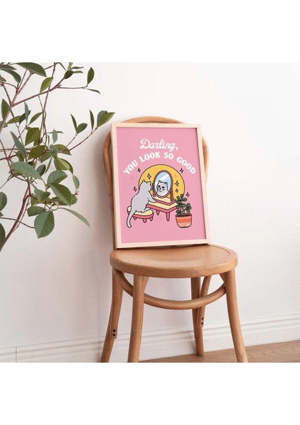 Çerçeveli Kız Kedi Kendini Sevme Duvar Baskısı, Pozitiflik Sevgilim Çok Iyi Görünüyorsun, Pembe Posterler, Y2K Posteri fiyatları