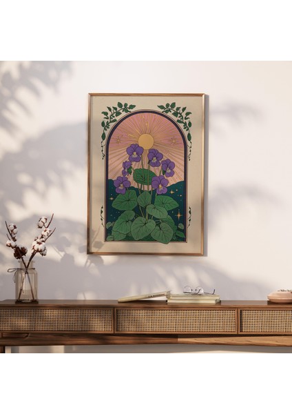 Mor Menekşe Çiçek Duvar Sanatı, Iskandinav Botanik, Çiçek Halk Sanatı, Bohem Duvar Sanatı fiyatları