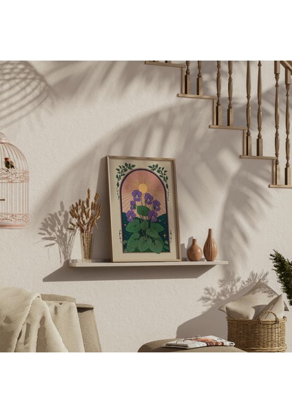 Mor Menekşe Çiçek Duvar Sanatı, Iskandinav Botanik, Çiçek Halk Sanatı, Bohem Duvar Sanatı