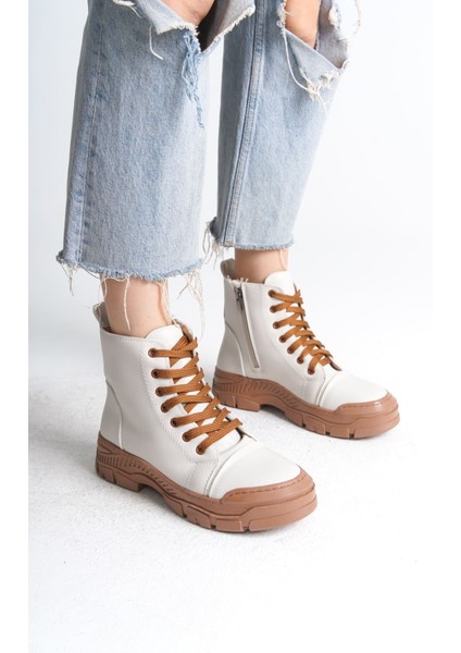 Bloom Bağcıklı Fermuarlı Ortopedik Taban Kadın Bot Ctt - Krem