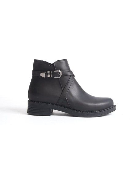 Almıla Fermuarlı Lastikli Ortopedik Taban Topuklu Kadın Bot Cst - Siyah